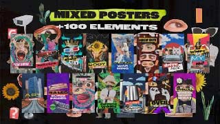 Mixed Posters and 100 Collage Elements-54254304